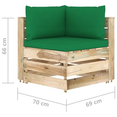 vidaXL 3-Seater Garden Sofa with Cushions Green Impregnated Wood