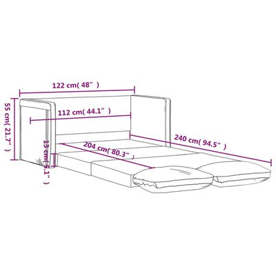 vidaXL Floor Sofa Bed 2-in-1 Light Grey 122x204x55 cm Velvet