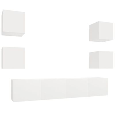 vidaXL 6 Piece TV Cabinet Set White Engineered Wood