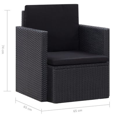 vidaXL Garden Chair with Cushions Poly Rattan Black