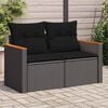 vidaXL Garden Sofa with Cushions 2-Seater Black Poly Rattan