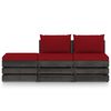 vidaXL 3 Piece Garden Lounge Set with Cushions Grey Impregnated Wood