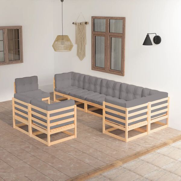 vidaXL 9 Piece Garden Lounge Set with Cushions Solid Pinewood