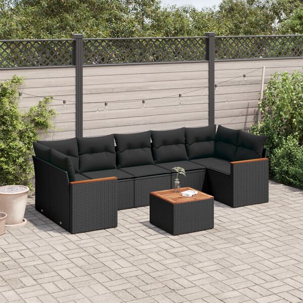 vidaXL 8 Piece Garden Sofa Set with Cushions Black Poly Rattan