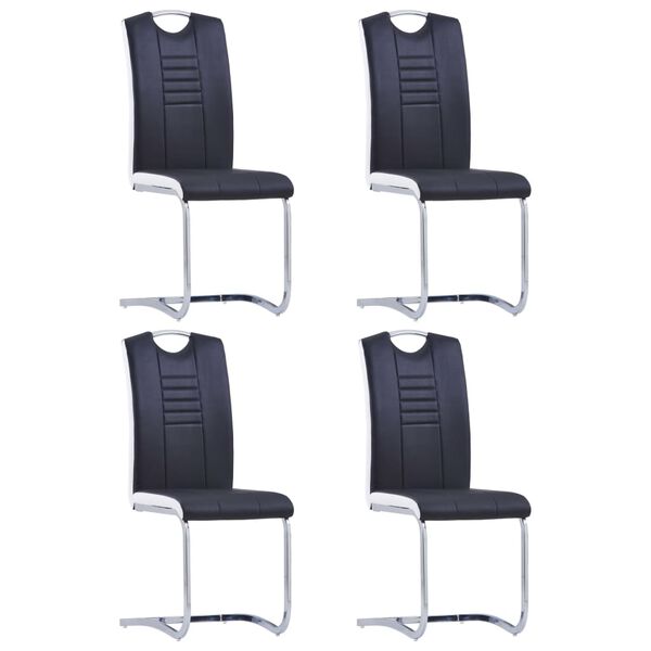 vidaXL Cantilever Dining Chairs 4 pcs Black Faux Leather