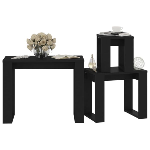 vidaXL Nesting Tables 3 pcs Black Engineered Wood