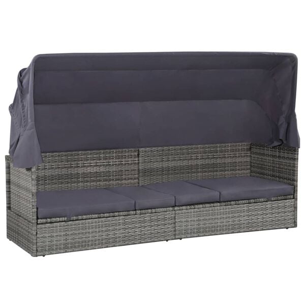 vidaXL Garden Bed with Canopy Grey 205x62 cm Poly Rattan