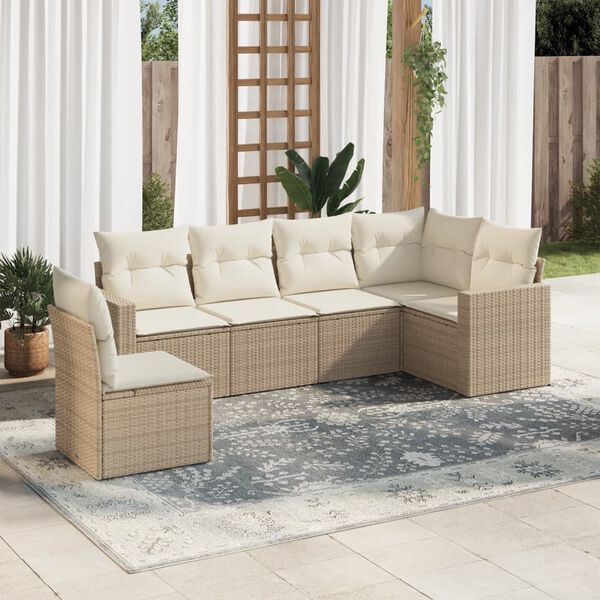 vidaXL 6 Piece Garden Sofa Set with Cushions Beige Poly Rattan
