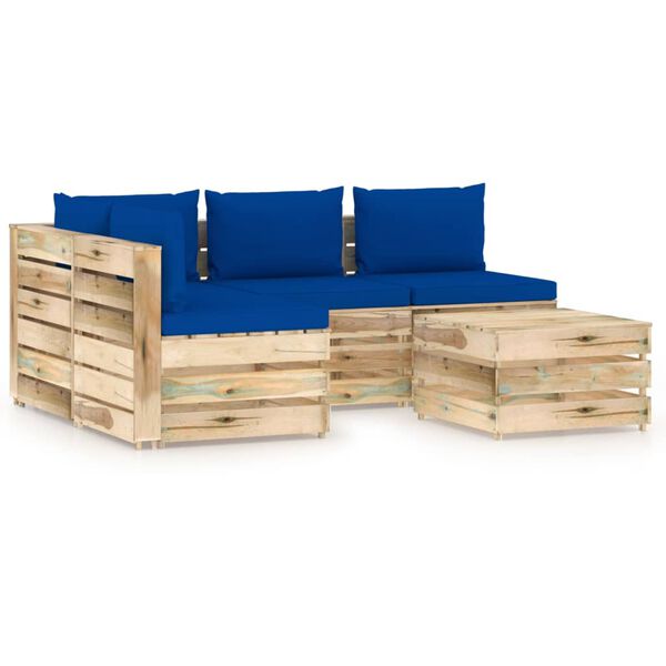 vidaXL 5 Piece Garden Lounge Set with Cushions Green Impregnated Wood