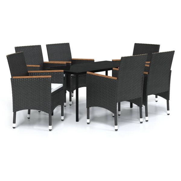 vidaXL 7 Piece Outdoor Dining Set with Cushions Black