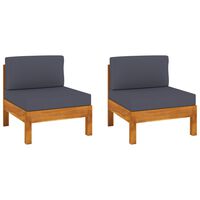 vidaXL Middle Sofas 2 pcs with Dark Grey Cushions Solid Acacia Wood