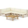 vidaXL 5 Piece Garden Lounge Set with Cream White Cushions Bamboo