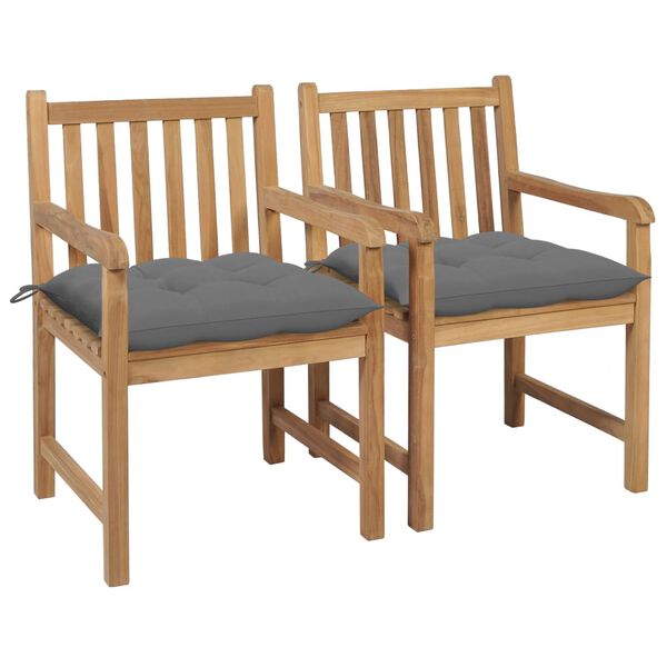 vidaXL Garden Chairs 2 pcs with Grey Cushions Solid Teak Wood