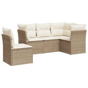 vidaXL Garden Sofa Set | Beige | PE rattan, Powder-coated steel, 100% polyester
