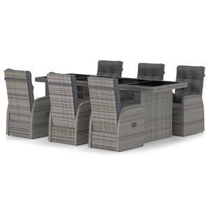 vidaXL Outdoor Dining Set | Grey | Poly Rattan, Powder-Coated Steel, Glass