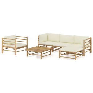 vidaXL Garden Lounge Set | Cream White | Bamboo and Polyester | Medium | Modular