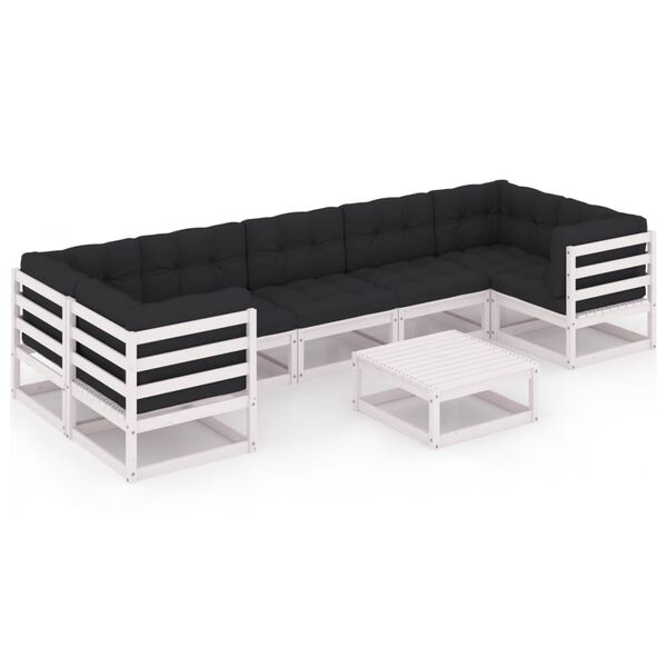 vidaXL 8 Piece Garden Lounge Set with Cushions White Solid Pinewood