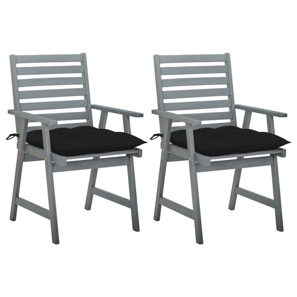 vidaXL Outdoor Dining Chairs with Cushions 2 pcs Solid Acacia Wood