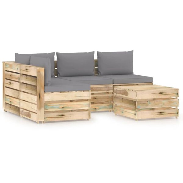 vidaXL 5 Piece Garden Lounge Set with Cushions Green Impregnated Wood