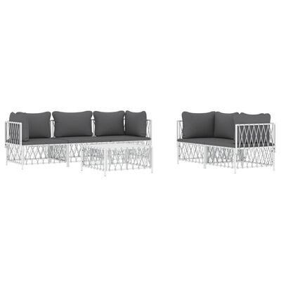 vidaXL 6 Piece Garden Lounge Set with Cushions White Steel