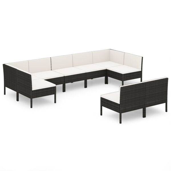 vidaXL 9 Piece Garden Lounge Set with Cushions Poly Rattan Black