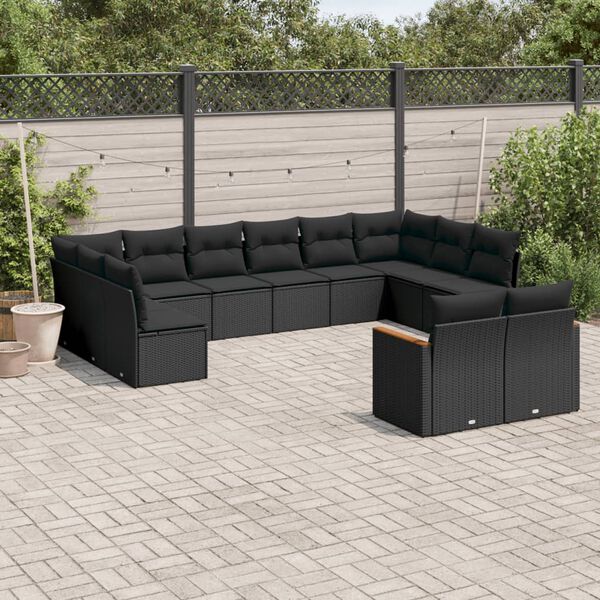vidaXL 12 Piece Garden Sofa Set with Cushions Black Poly Rattan