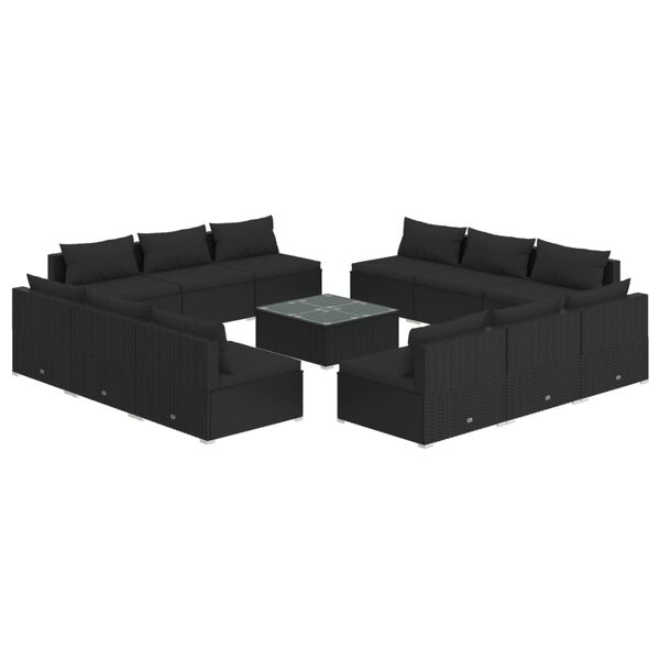 vidaXL 13 Piece Garden Lounge Set with Cushions Poly Rattan Black