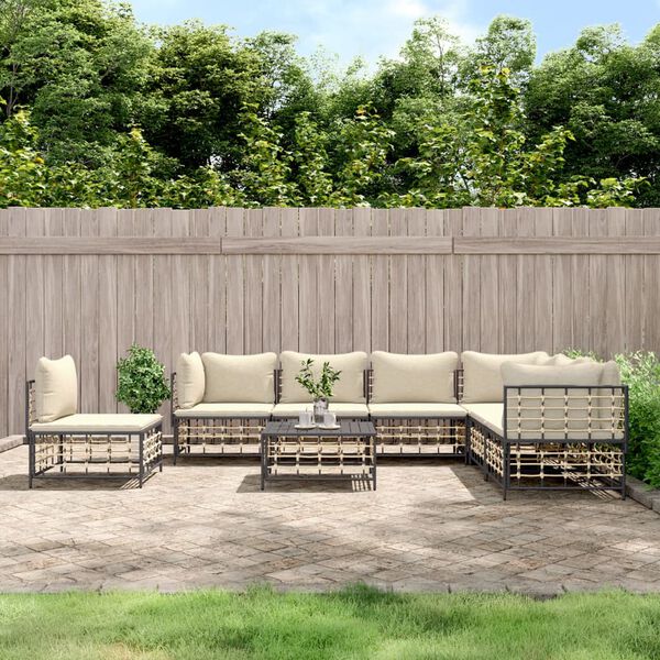 vidaXL 8 Piece Garden Lounge Set with Cushions Anthracite Poly Rattan