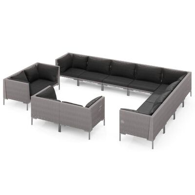 vidaXL 12 Piece Garden Lounge Set with Cushions Poly Rattan Dark Grey