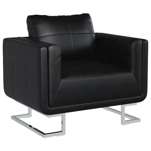 vidaXL Cube Armchair with Chrome Feet Black Faux Leather