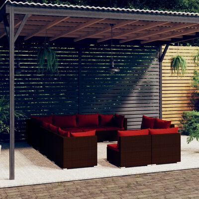 vidaXL 12 Piece Garden Lounge Set with Cushions Brown Poly Rattan