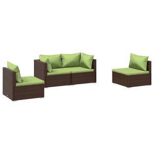 vidaXL 4 Piece Garden Lounge Set with Cushions Poly Rattan Brown