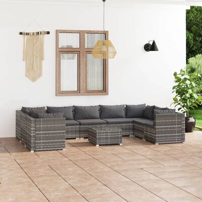 vidaXL 10 Piece Garden Lounge Set with Cushions Poly Rattan Grey