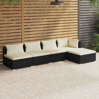 vidaXL 5 Piece Garden Lounge Set with Cushions Poly Rattan Black