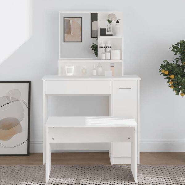 vidaXL Dressing Table with Mirror White 86.5x35x136 cm