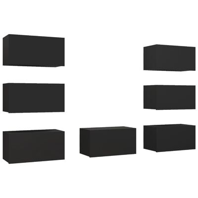 vidaXL TV Cabinets 7 pcs Black 30.5x30x60 cm Engineered Wood