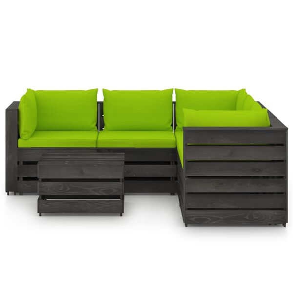 vidaXL 6 Piece Garden Lounge Set with Cushions Grey Impregnated Wood