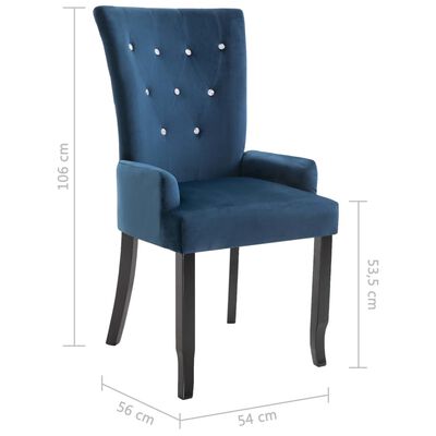 vidaXL Dining Chair with Armrests Dark Blue Velvet