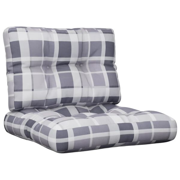 vidaXL Pallet Cushions 2 pcs Grey Check Pattern Fabric