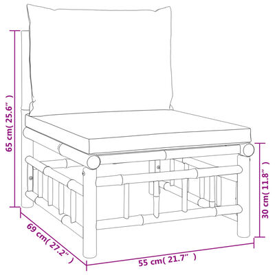 vidaXL 5 Piece Garden Lounge Set with Cream White Cushions Bamboo