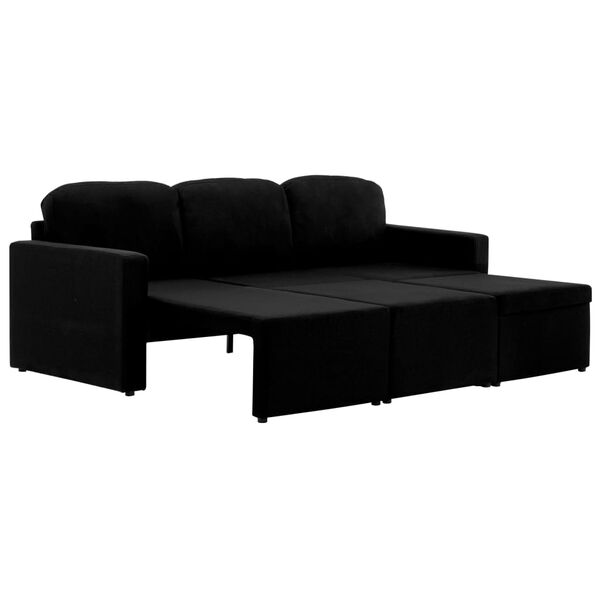 vidaXL 3-Seater Modular Sofa Bed Black Fabric