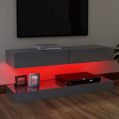 vidaXL TV Cabinet with LED Lights High Gloss Grey 120x35 cm