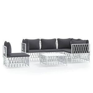 vidaXL 6 Piece Garden Lounge Set with Cushions White Steel