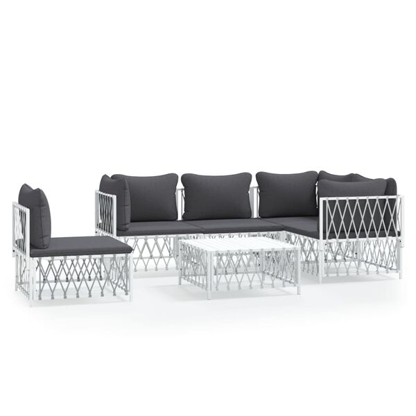 vidaXL 6 Piece Garden Lounge Set with Cushions White Steel