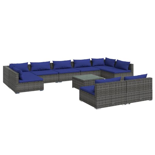 vidaXL 10 Piece Garden Lounge Set with Cushions Grey Poly Rattan
