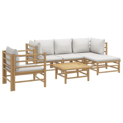 vidaXL 6 Piece Garden Lounge Set with Light Grey Cushions Bamboo