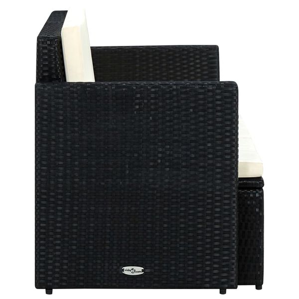 vidaXL 2 Seater Garden Sofa with Cushions Black Poly Rattan