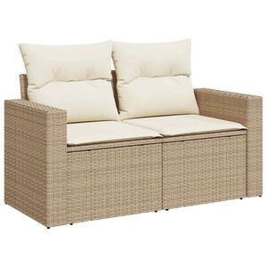 vidaXL Garden Sofa with Cushions 2-Seater Beige Poly Rattan