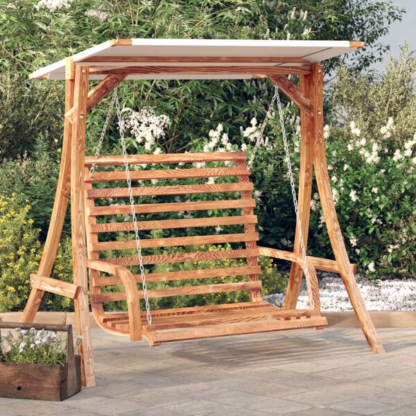 vidaXL Swing Bench with Canopy Solid Wood Spruce with Teak Finish