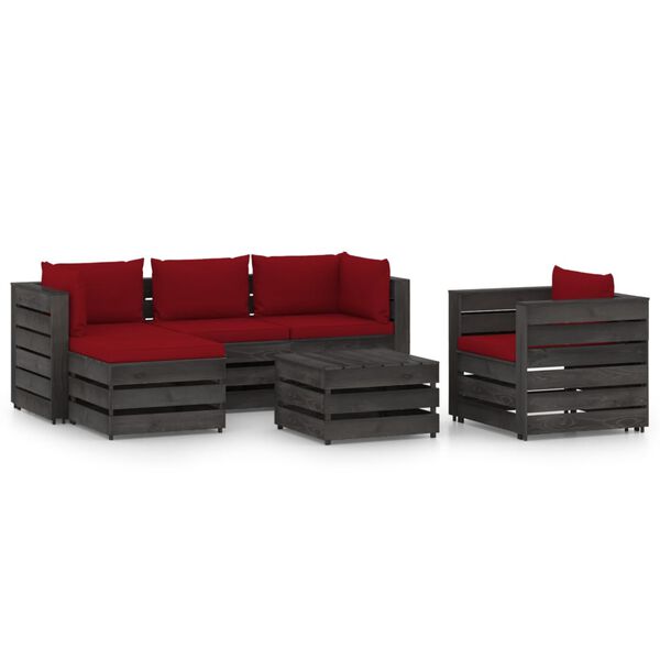 vidaXL 6 Piece Garden Lounge Set with Cushions Grey Impregnated Wood